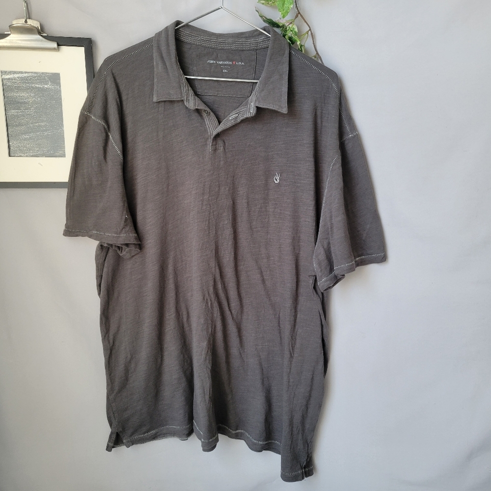 John Varvatos Short Sleeve Polo Shirt Gray XXL
